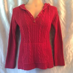 Lovely deep red metallic hooded sweater, S